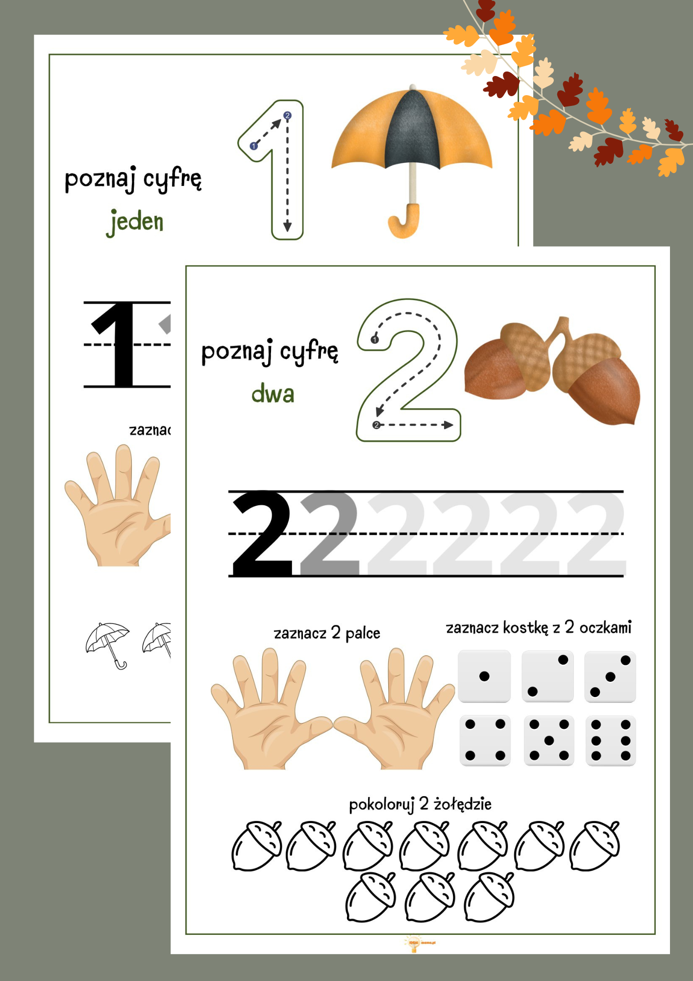 jesienne karty pracy liczenie do 10 jesień przedszkole edukacja domowa jesień karty do druku jesień matematyka dla dzieci pisanie po śladzie liczenie i kolorowanie jesienne zabawy edukacyjne materiały PDF dla dzieci